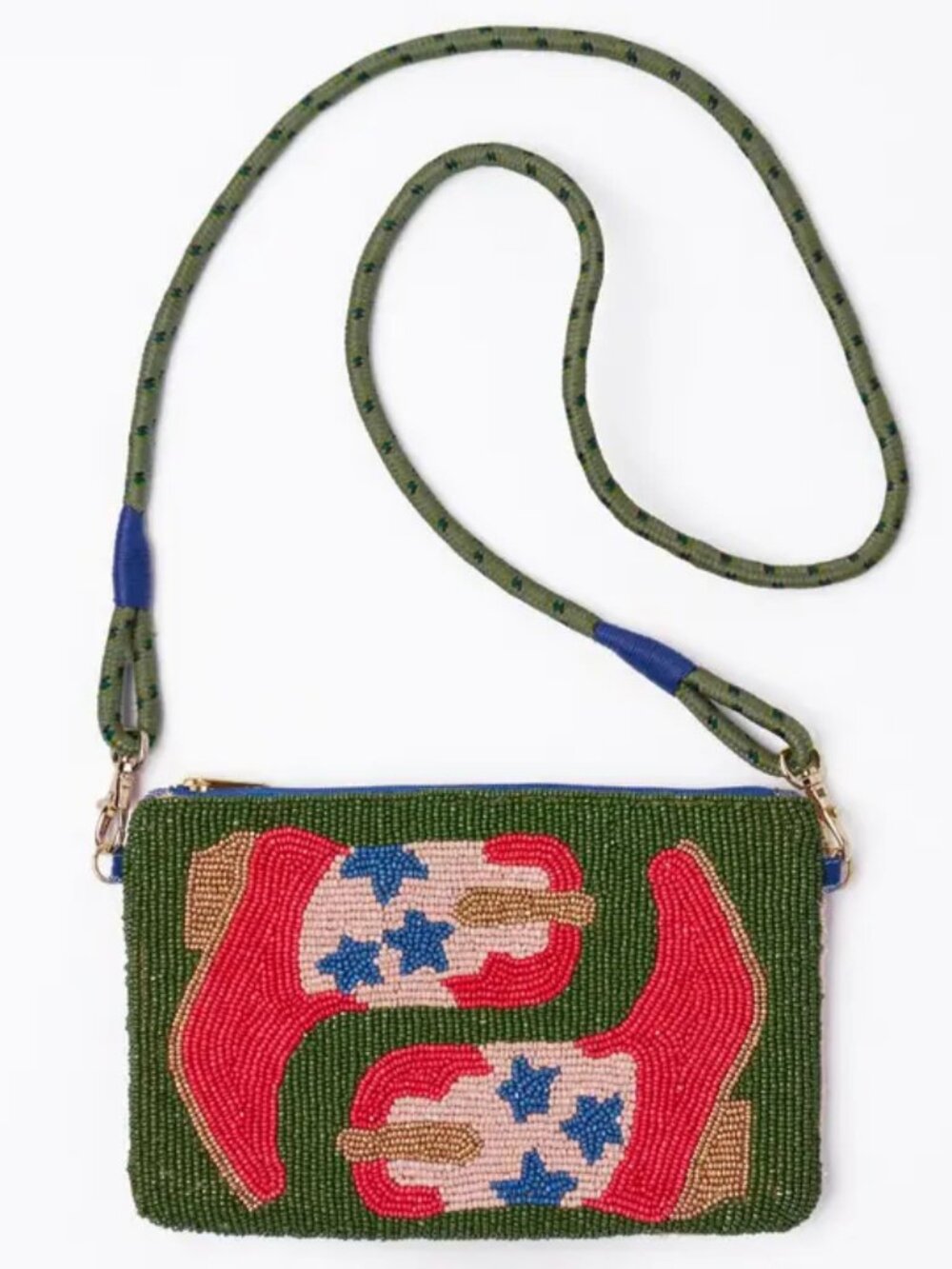 Ink Alloy Leila Red Boots Seed Bead Clutch with Strap NEW